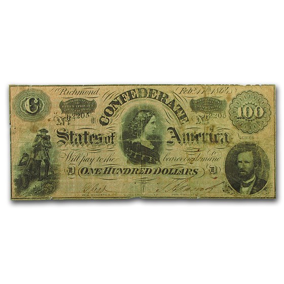 1864 $100 (T-65) Lucy Pickens VG 1864 $100 (T-65) Lucy Pickens VG