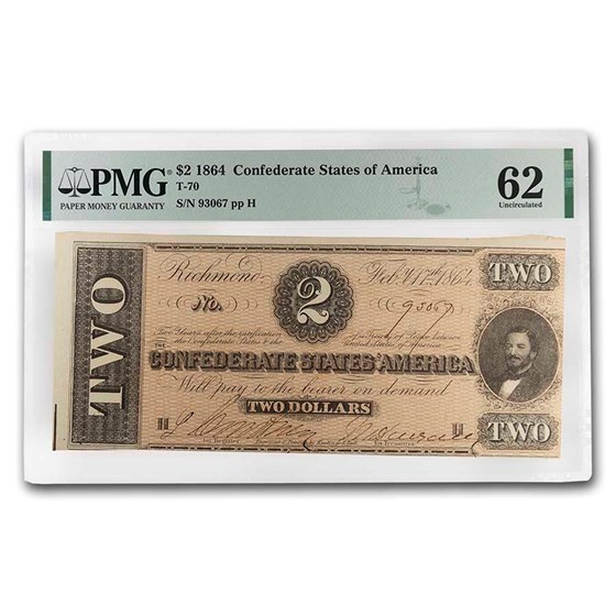 1864 $2.00 (T-70) Judah Benjamin CU-62 PMG 1864 $2.00 (T-70) Judah Benjamin CU-62 PMG