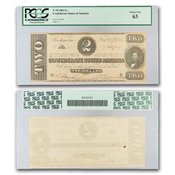 Buy 1864 $2 (T-70) Judah Benjamin CU-63 PCGS | APMEX