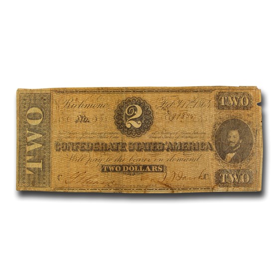 1864 $2.00 (T-70) Judah P. Benjamin VG 1864 $2.00 (T-70) Judah P. Benjamin VG