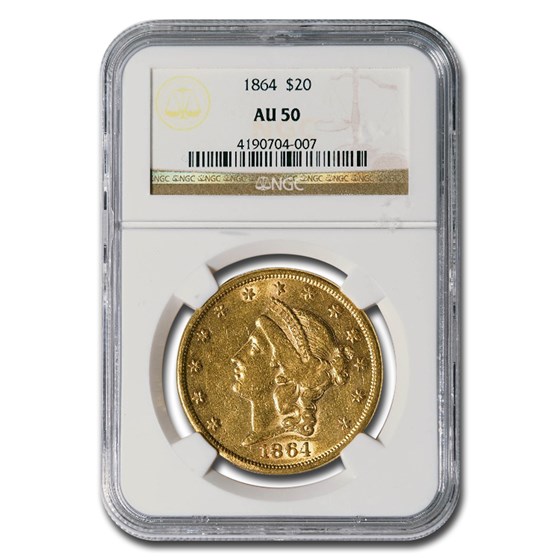 1864 $20 Liberty Gold Double Eagle AU-50 NGC