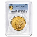 1864 $20 Liberty Gold Double Eagle AU-50 PCGS