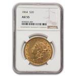 1864 $20 Liberty Gold Double Eagle AU-55 NGC