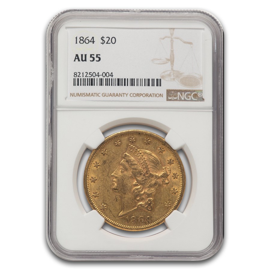 1864 $20 Liberty Gold Double Eagle AU-55 NGC