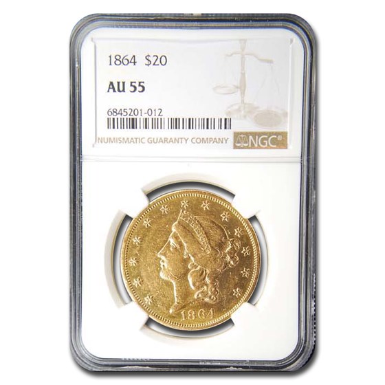 1864 $20 Liberty Gold Double Eagle AU-55 NGC 1864 $20 Liberty Gold Double Eagle AU-55 NGC