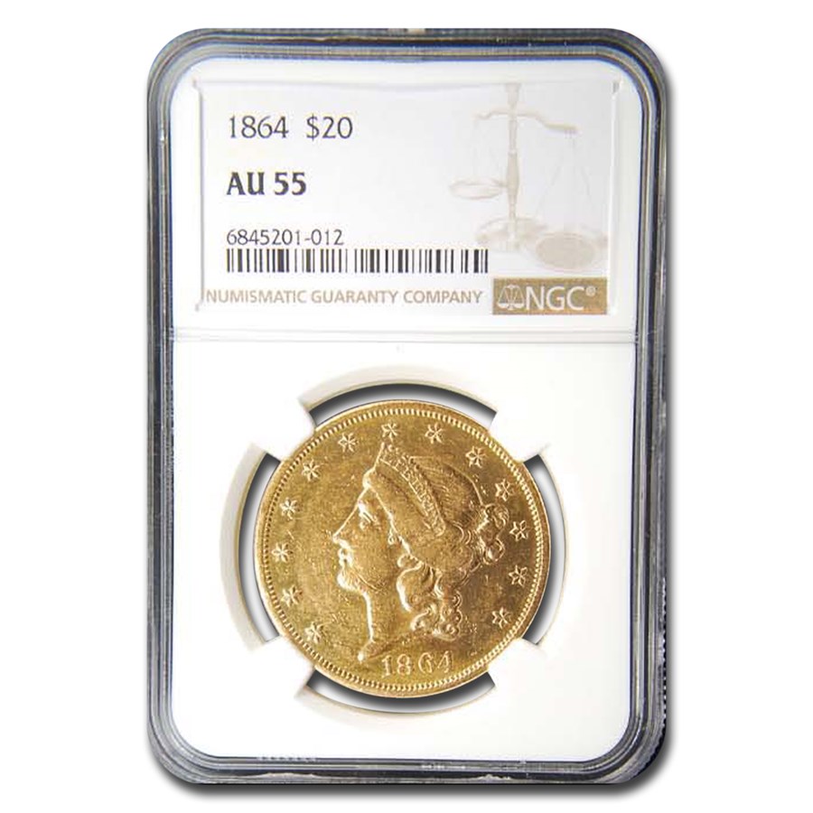 1864 $20 Liberty Gold Double Eagle AU-55 NGC