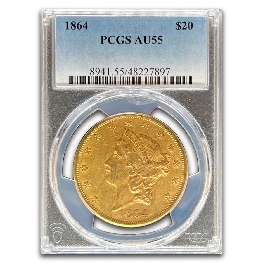 1864 $20 Liberty Gold Double Eagle AU-55 PCGS