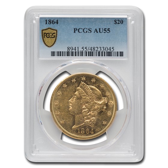 1864 $20 Liberty Gold Double Eagle AU-55 PCGS
