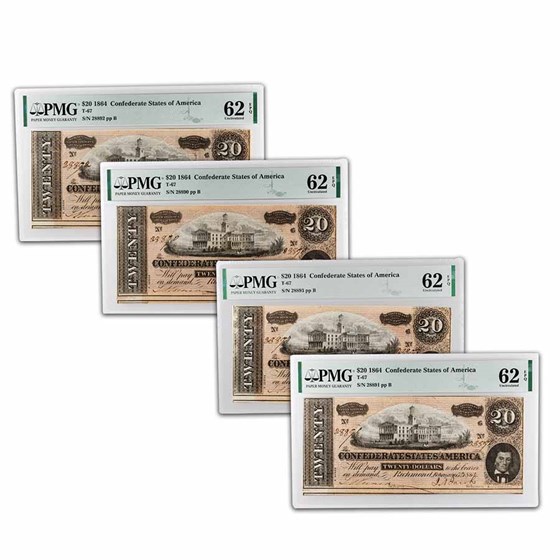 1864 $20 (T-67) Capitol @ Nashville, TN CU-62 EPQ PMG 4 Consec 1864 $20 (T-67) Capitol @ Nashville, TN CU-62 EPQ PMG 4 Consec