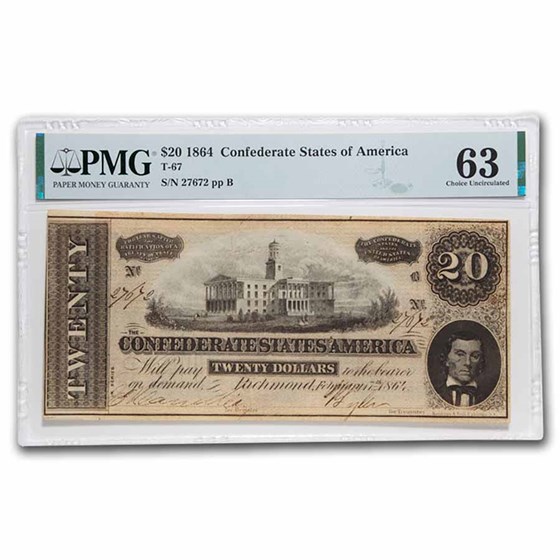 1864 $20 (T-67) Capitol @ Nashville, TN CU-63 PMG 1864 $20 (T-67) Capitol @ Nashville, TN CU-63 PMG