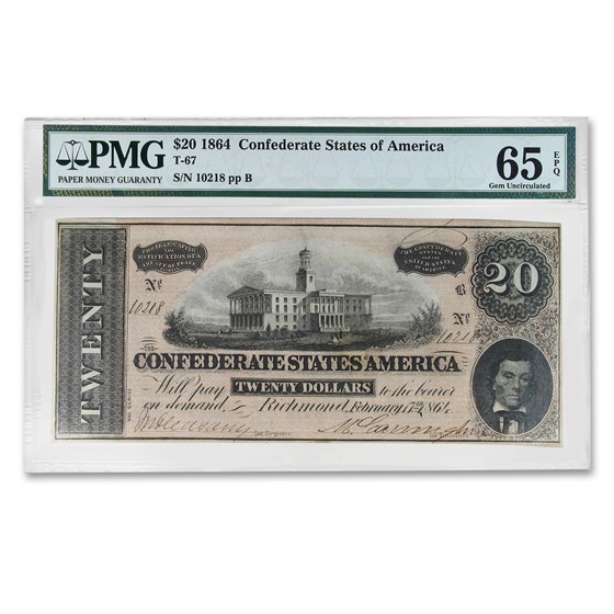 1864 $20 (T-67) Capitol @ Nashville, TN Gem CU-65 EPQ PMG 1864 $20 (T-67) Capitol @ Nashville, TN Gem CU-65 EPQ PMG