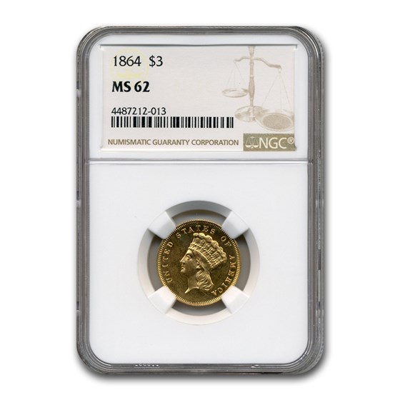 1864 $3 Gold Princess MS-62 NGC 1864 $3 Gold Princess MS-62 NGC