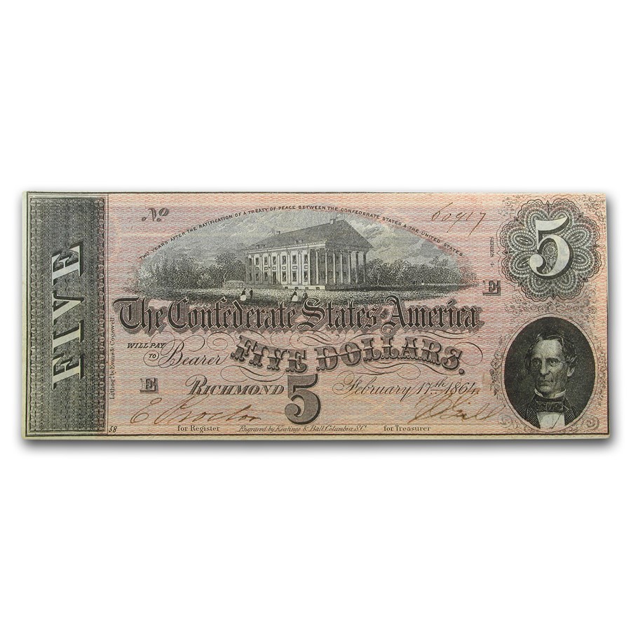 1864 $5.00 (T-69) Capitol @ Richmond, VA AU
