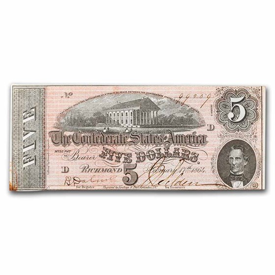 1864 $5.00 (T-69) Capitol @ Richmond, VA CU Details