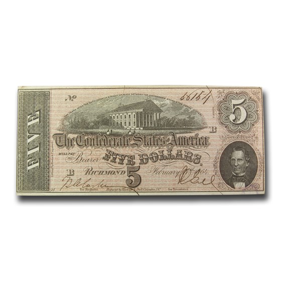 1864 $5.00 (T-69) Capitol @ Richmond, VA CU 1864 $5.00 (T-69) Capitol @ Richmond, VA CU