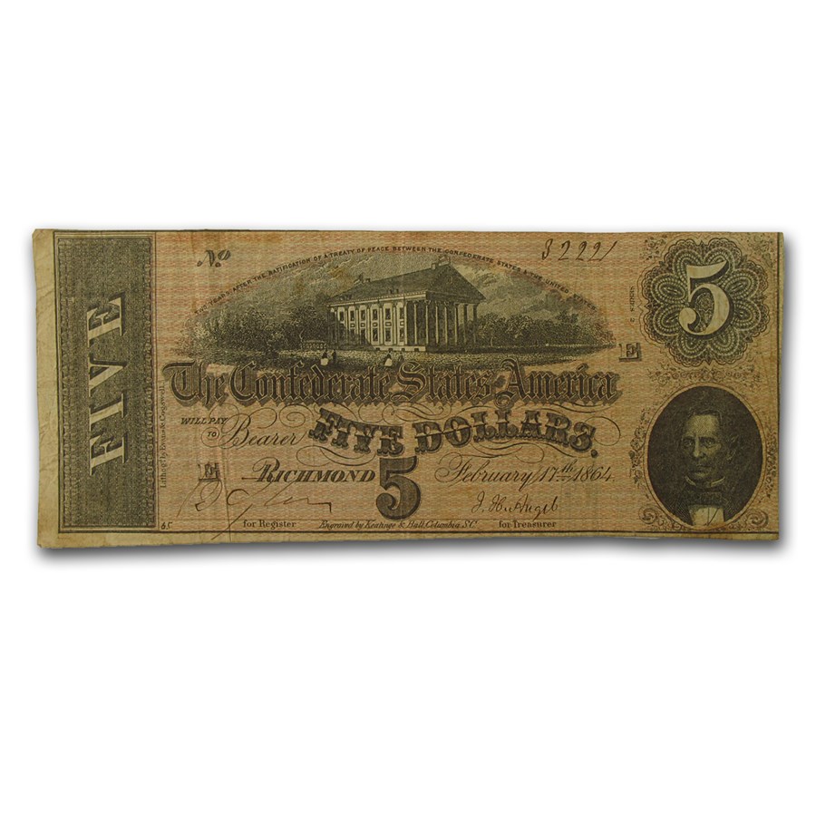 1864 $5.00 (T-69) State Capitol @ Richmond VF