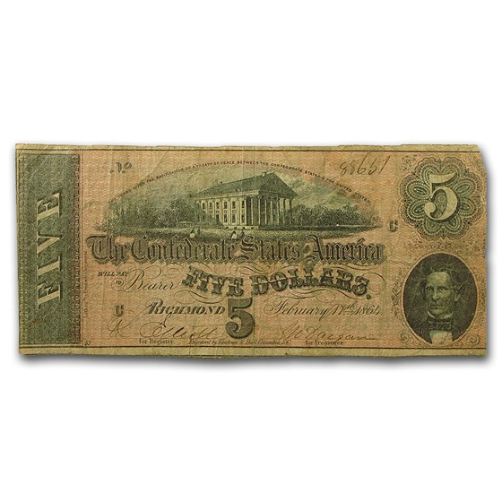 1864 $5.00 (T-69) State Capitol @ Richmond VG-VF 1864 $5.00 (T-69) State Capitol @ Richmond VG-VF