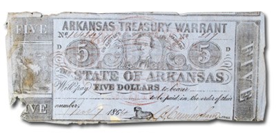 1864 $5 Arkansas Treasury Warrant (CR 50-B) VG 1864 $5 Arkansas Treasury Warrant (CR 50-B) VG