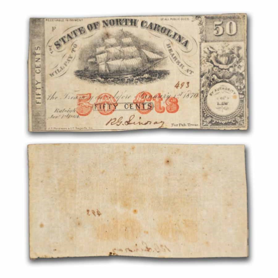 1864 50 cent The State of North Carolina, Raleigh NC VF