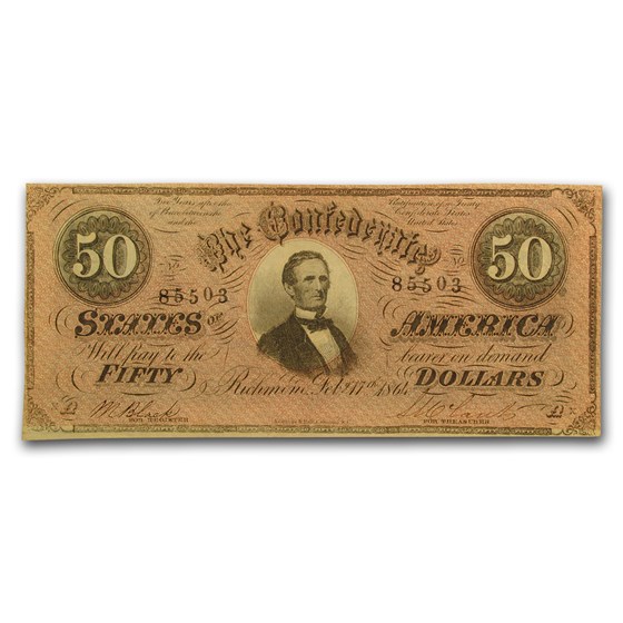 1864 $50 (T-66) Jefferson Davis AU