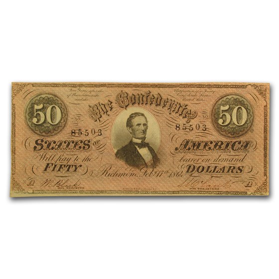 1864 $50 (T-66) Jefferson Davis AU 1864 $50 (T-66) Jefferson Davis AU