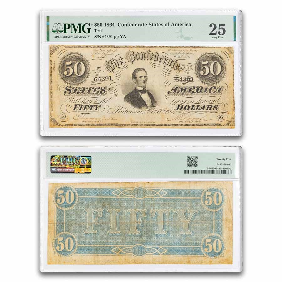 1864 $50 (T-66) Jefferson Davis VF-25 PMG