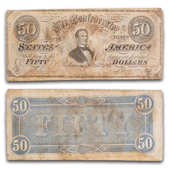 1864 $50 (T-66) Jefferson Davis VG 1864 $50 (T-66) Jefferson Davis VG