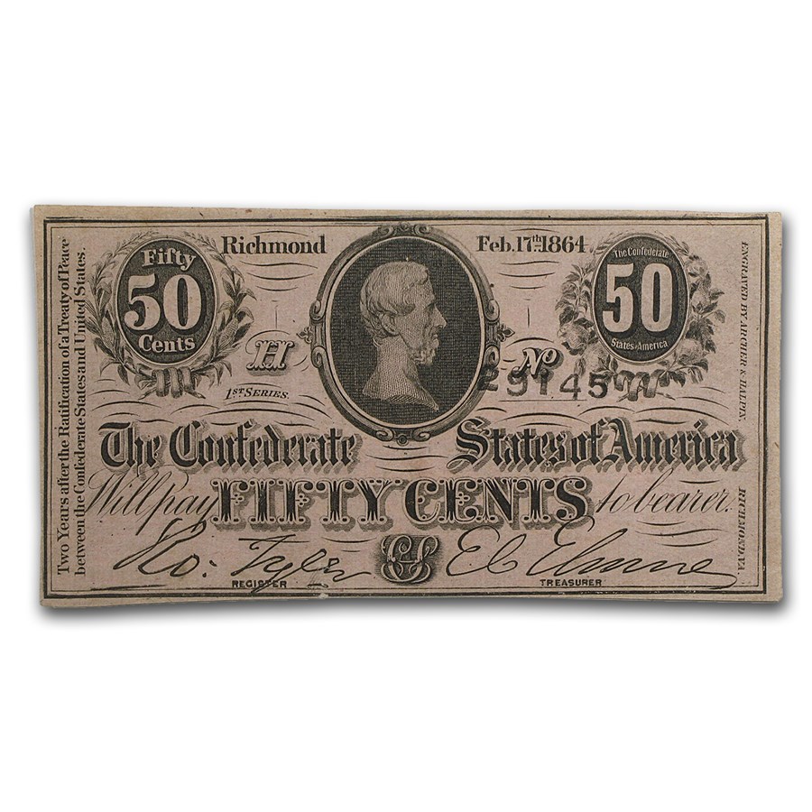 1864 $.50 (T-72) Bust of Jefferson Davis Richmond, VA CCU