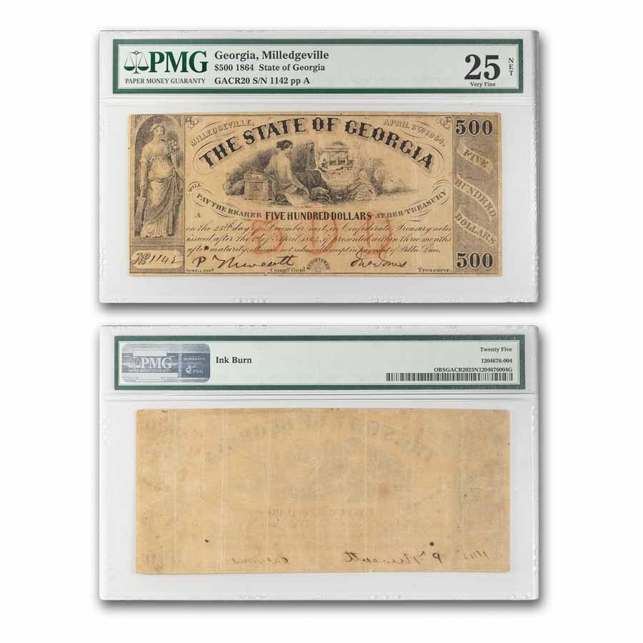 1864 $500 State of GA Milledgeville, GA VF-25 PMG (GACR-20)