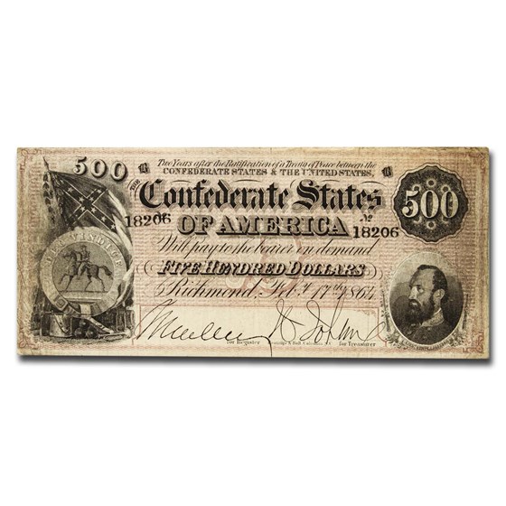 1864 $500 (T-64) Stonewall Jackson Fine