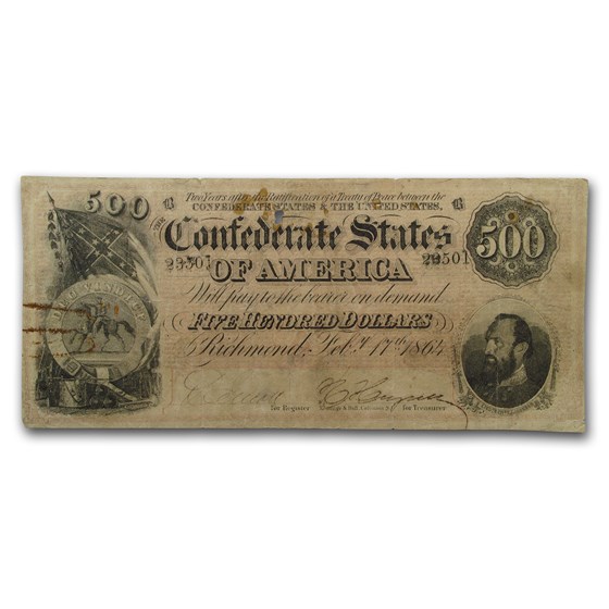 1864 $500 (T-64) Stonewall Jackson VF Details 1864 $500 (T-64) Stonewall Jackson VF Details