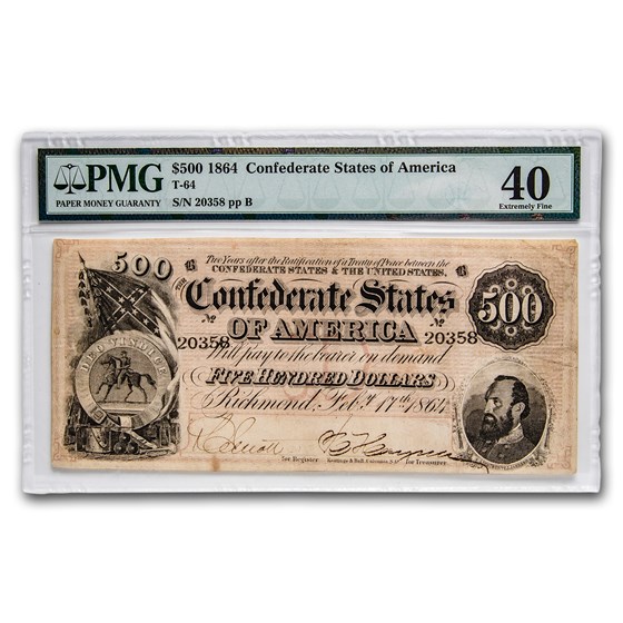 1864 $500 (T-64) Stonewall Jackson XF-40 PMG 1864 $500 (T-64) Stonewall Jackson XF-40 PMG