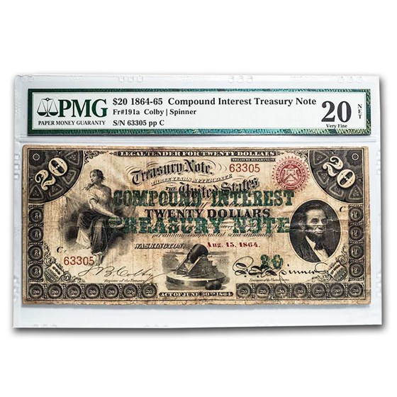 1864-65 $20.00 Compound Treasury Note VF-20 PMG (Fr#191A) 1864-65 $20.00 Compound Treasury Note VF-20 PMG (Fr#191A)