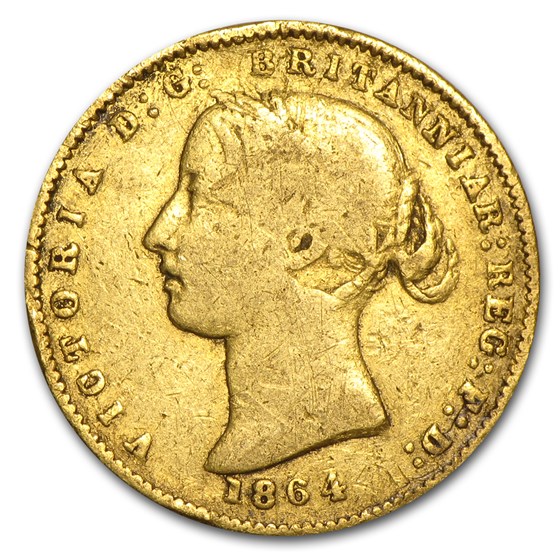 1864 Australia Gold 1/2 Sovereign Victoria Wreath Type Avg Circ 1864 Australia Gold 1/2 Sovereign Victoria Wreath Type Avg Circ