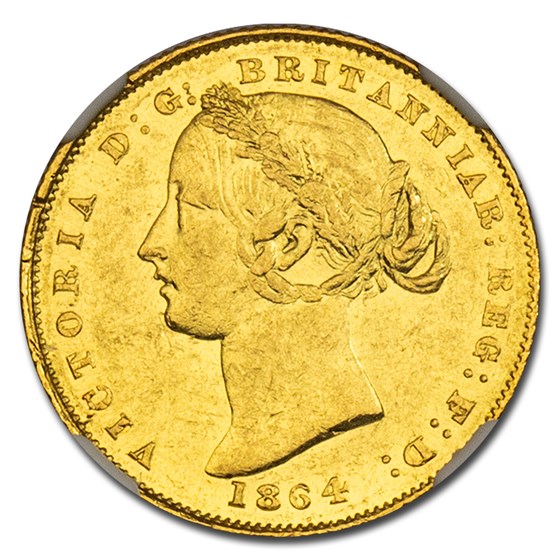 1864 Australia Gold Sovereign Victoria AU-58 NGC 1864 Australia Gold Sovereign Victoria AU-58 NGC