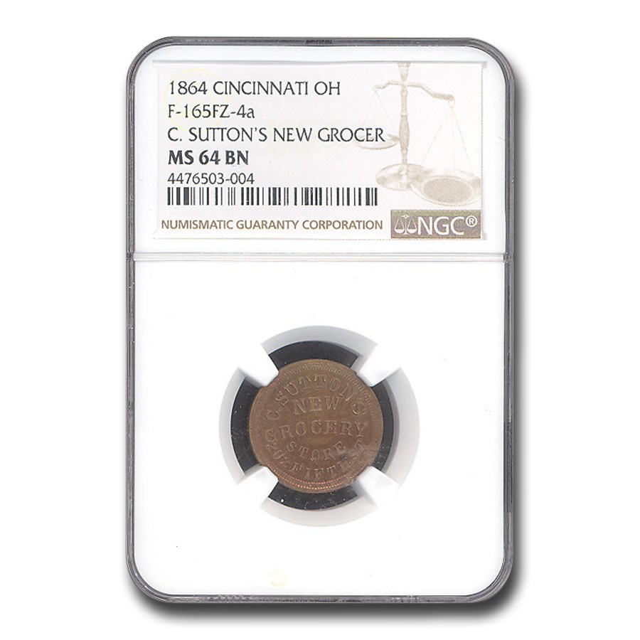 1864 C. Suttons New Grocer Civil War Token MS-64 NGC (BN F-165FZ)