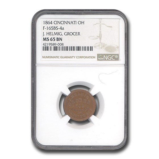 1864 Cincinnati OH F. Sheen Grocer Civil War Token MS-65 NGC (BN) 1864 Cincinnati OH F. Sheen Grocer Civil War Token MS-65 NGC (BN)
