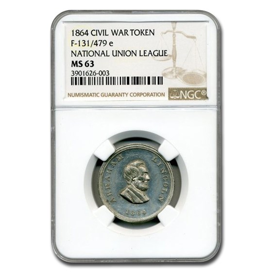 1864 Civil War Token Abraham Lincoln MS-63 NGC 1864 Civil War Token Abraham Lincoln MS-63 NGC