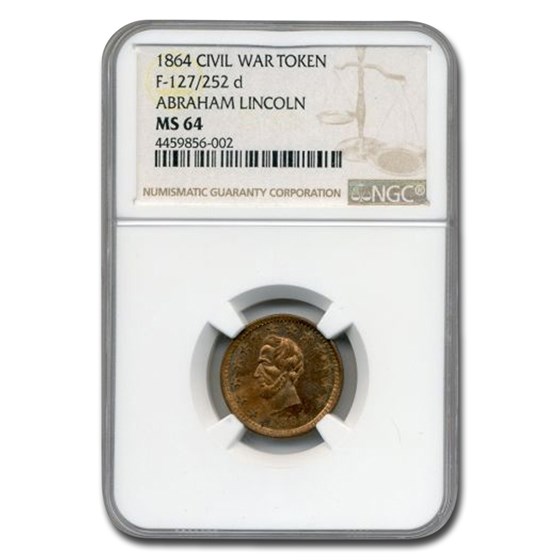 1864 Civil War Token Abraham Lincoln MS-64 NGC (F-127) 1864 Civil War Token Abraham Lincoln MS-64 NGC (F-127)