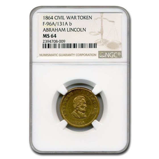 1864 Civil War Token Abraham Lincoln MS-64 NGC 1864 Civil War Token Abraham Lincoln MS-64 NGC