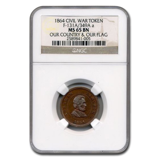 1864 Civil War Token Abraham Lincoln MS-65 NGC (BN, Country/Flag) 1864 Civil War Token Abraham Lincoln MS-65 NGC (BN, Country/Flag)