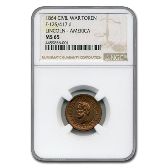 1864 Civil War Token Lincoln-America MS-65 NGC 1864 Civil War Token Lincoln-America MS-65 NGC