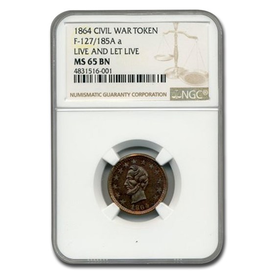 1864 Civil War Token Live and Let Live MS-65 NGC (Brown) 1864 Civil War Token Live and Let Live MS-65 NGC (Brown)