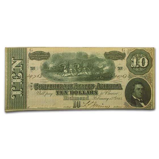 1864 CSA $10 (T-68) Horses Pull Cannon CU 1864 CSA $10 (T-68) Horses Pull Cannon CU