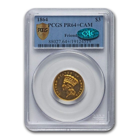 1864 Gold $3 Princess PR-64+ Cameo PCGS CAC 1864 Gold $3 Princess PR-64+ Cameo PCGS CAC