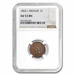 1864 Indian Head Cent AU-53 NGC (L on Ribbon)