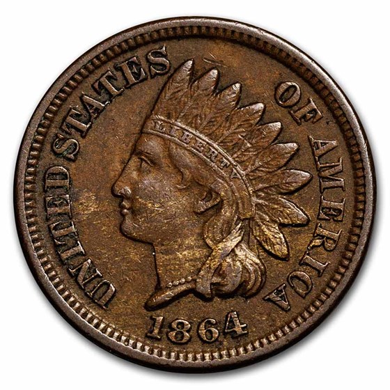 1864 Indian Head Cent Bronze AU (Cud Error)