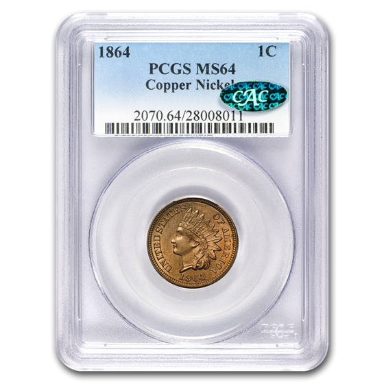 1864 Indian Head Cent Copper-Nickel MS-64 PCGS CAC 1864 Indian Head Cent Copper-Nickel MS-64 PCGS CAC