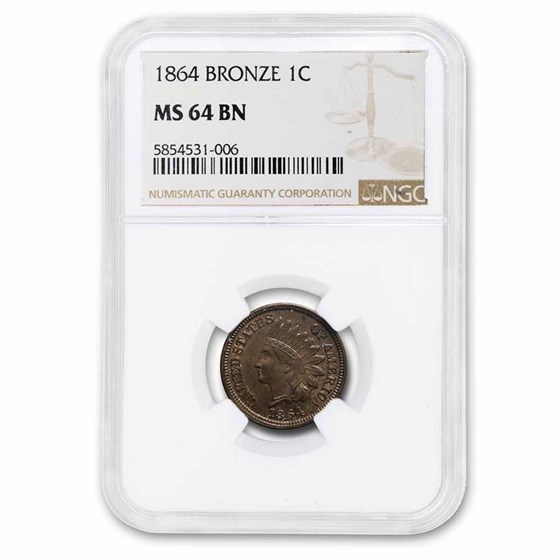 1864 Indian Head Cent MS-64 NGC (Bronze, Brown) 1864 Indian Head Cent MS-64 NGC (Bronze, Brown)