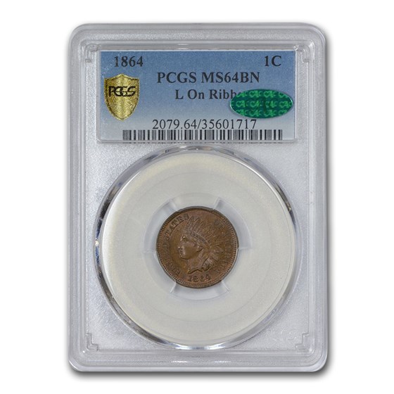 1864 Indian Head Cent MS-64 PCGS CAC (Brown, L On Ribbon) 1864 Indian Head Cent MS-64 PCGS CAC (Brown, L On Ribbon)